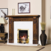 An oak fireplace with a matched pair of large reeded Classical corbels (item code WO656). This fire surround has been stained for a contemporary look.