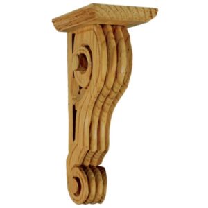 Small Pierced Bracket in pine wood suitable for supporting shelves.
