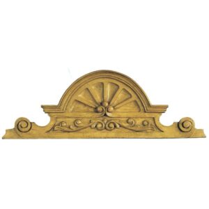 Dutch style pediment with semi circular top and raised carved scrolls. Made from pine wood.