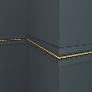 Dark navy walls with gold ropetwist moulding inset into dado rail.